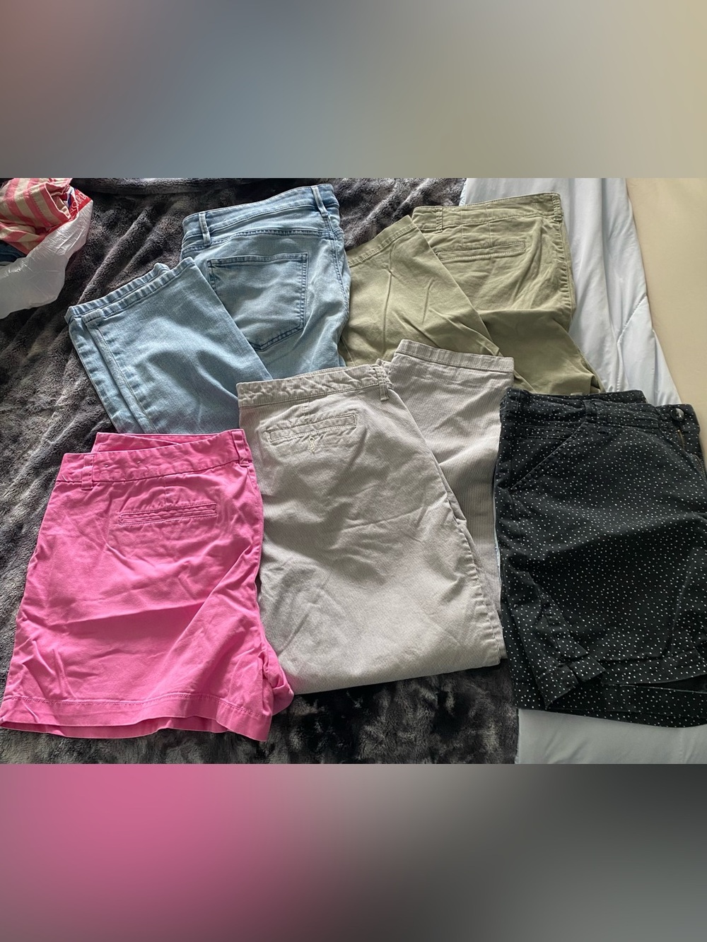 Mixed Women's Short/Pants Bundle-Light Blue Stripes,Olive,Pink,Jeans,Polka Dot